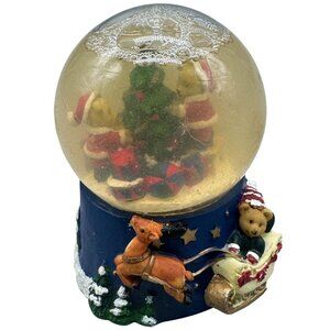 Vintage Christmas Snow Globe With Santa & Teddy Bear Sleigh Festive Decor READ